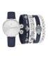 ფოტო #1 პროდუქტის Women's Analog Navy Strap Watch 36mm with Navy and Silver-Tone Bracelets Set