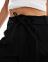 Stradivarius bow belt wide leg trousers in black