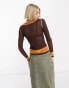 Фото #2 товара Reclaimed Vintage contrast stitch mesh long sleeve top in brown