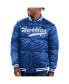 ფოტო #1 პროდუქტის Men's Royal Brooklyn Dodgers Cooperstown Collection Bronx Satin Full-Snap Varsity Bomber Jacket