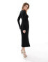 Фото #6 товара ASOS DESIGN long sleeve square neck midi dress with knot front in black