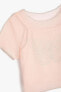Kız Çocuk İçi Askılı Astarlı Kısa Kollu Yuvarlak Yaka Tüllü Kelebekli Crop Tişört