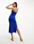 Pieces bandeau side split maxi dress in bright blue