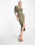 Фото #6 товара ASOS DESIGN Tall draped bodice cut out midi dress in khaki