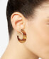 ფოტო #2 პროდუქტის Gold-Tone Brown Studded Flat Medium C-Hoop Earrings, 1.6"