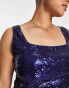 In The Style Plus exclusive sequin square neck midi dress in navy