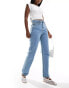 DTT Katy high waisted cropped straight jeans in light blue wash Голубой, 36 - фото #1