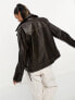 Фото #7 товара ASOS DESIGN washed faux leather biker jacket in brown