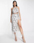 Фото #4 товара ASOS DESIGN embellished sequin and pearl halter top co-ord in silver