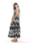 ASOS DESIGN v-neck crinkle midi sundress with tiered skirt in abstract print