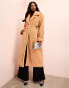 ASOS LUXE borg longline trench coat with ruched waist in camel