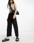 ASOS DESIGN Petite linen tapered mom trouser in black