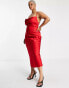 In The Style Plus exclusive satin cowl front midi dress in red