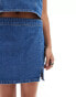 ASOS DESIGN denim clean mini skirt with split in mid blue