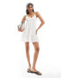 Miss Selfridge textured tiered tie shoulder mini dress in white Белый, XS - EU 32-34 - фото #1