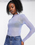 Pieces grecia long sleeve mesh top in lilac