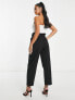 ASOS DESIGN Petite ponte peg trouser with paperbag tie waist in black