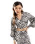 In The Style exclusive satin tie waist shirt co-ord in zebra