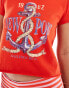 ASOS DESIGN slash neck top with newport nautical graphic in red