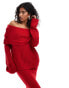 Фото #1 товара SNDYS rib knit foldover bardot jumper co-ord in red