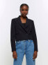 River Island crop double breasted blazer in black