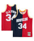 Фото #4 товара Men's Hakeem Olajuwon Navy, Red Houston Rockets Big and Tall Hardwood Classics 1993-94 Split Swingman Jersey