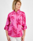 Фото #1 товара Petite 100% Linen Printed Button-Front Shirt, Created for Macy's