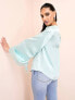 ASOS LUXE exaggerated satin drape top in blue 34 - фото #5