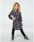 ფოტო #2 პროდუქტის Big Girls Shirt Flannel Dress With Belt Plaid Navy And Pink