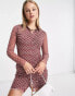 Pimkie mesh long sleeve button down polo detail mini dress in pink