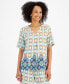 Фото #1 товара Women's Linen Blend Printed V-Neck Short-Sleeve Top, Created for Macy's