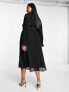 Фото #3 товара ASOS DESIGN Curve pleated blouson sleeve midi dress with belt detail in black