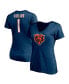 Фото #1 товара Women's Justin Fields Navy Chicago Bears Logo Player Icon Name and Number V-Neck T-shirt