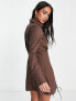 Фото #2 товара COLLUSION long sleeve lace up shirt dress in brown