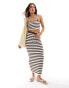 4th & Reckless zoe bandeau stripe knit beach crop top co-ord in chocolate