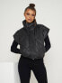 Фото #1 товара Aria Cove cropped wet look padded coat with detachable sleeves in black