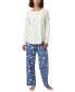 ფოტო #3 პროდუქტის Women's Solid Long-Sleeve Crewneck Pajama T-Shirt