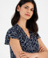 ფოტო #3 პროდუქტის Women's Split-Neck Flutter-Sleeve Printed Top