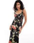 ASOS DESIGN satin lace mix boned corset midi dress in black floral print