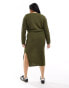 Фото #2 товара ASOS DESIGN Curve knitted v neck crop jumper in open stitch co-ord in khaki