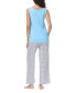 Women's Solid 2 Piece Tank Top with Printed Wide Pants Pajamas Set