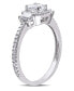 ფოტო #4 პროდუქტის Certified Diamond (1 ct. t.w.) Emerald & Trapezoid-Shape Three-Stone Halo Engagement Ring in 14k White Gold