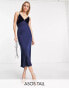 Фото #1 товара ASOS DESIGN Tall – Midi-Slipkleid aus Satin mit samtener Brustpartie in Marineblau