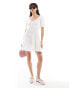 Miss Selfridge white pointelle/poplin mix drop waist dress Бежевый, L - EU 44-46 - фото #1