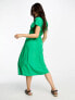 Vero Moda linen touch flutter sleeve midi dress in green