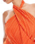 ASOS DESIGN plisse twisted halter neck midi dress in orange Оранжевый, 38 - фото #3