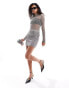 Amy Lynn Bethan rhinestone stretch net mini skirt co-ord in silver in Silber mit Strassbesatz, M-L - фото #1