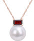 ფოტო #1 პროდუქტის Cultured Freshwater Pearl (11mm) & Rhodolite Garnet (3/4 ct. t.w.) 17" Pendant Necklace in 14k Rose Gold