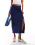 Monki super soft jersey midi skirt with elastic fold in navy Синий, XS - EU 34-36 - фото #1