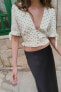 Linen blend polka dot crop top